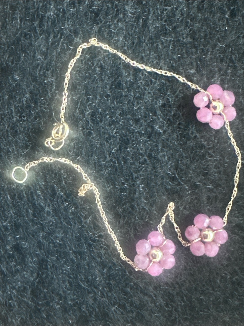 14K Gold Chain Bracelet with Pink Tourmaline Flower Beads